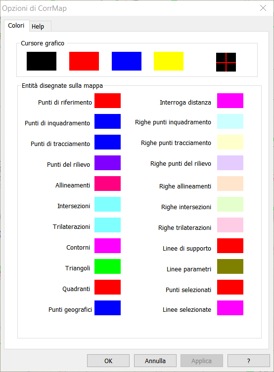 Gestione colori del cursore e delle entità
